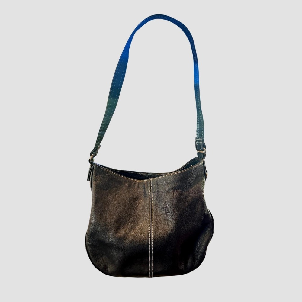 Fossil Black Pebbled Leather‎ Shoulder Bag Hobo Contrast Stitching 75082 Y2K